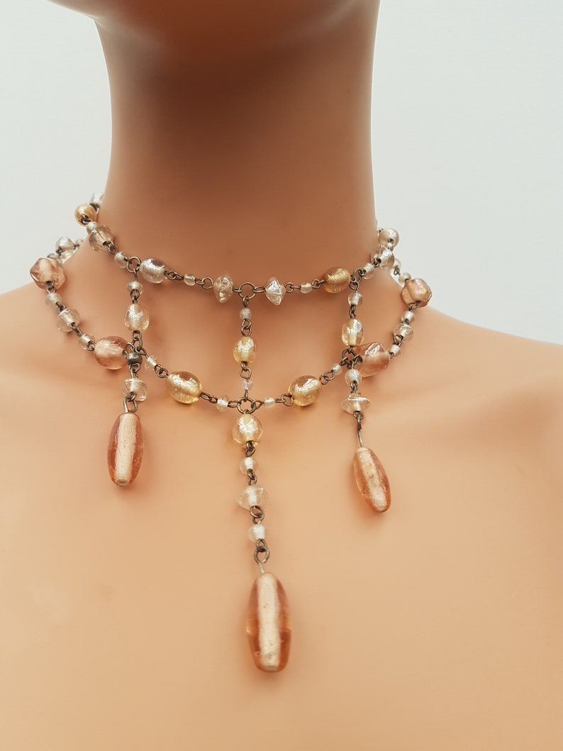 Vintage Glass Beaded Chain Choker Necklace