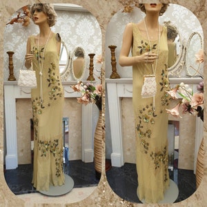 1930's Downton Abbey Evening Formal Gown Bias Cut Embellished Dress Silk Dress Size 12UK 8US