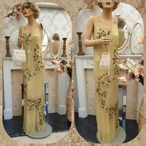 1930&#39;s Downton Abbey Evening Formal Gown Bias Cut Embellished Dress Silk Dress Size 12UK 8US
