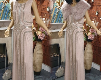 Jenny Packham Art Deco Embellished Gown, Downton Abbey Beaded Dress, Size 14UK, 10US