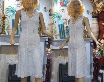 1920's Gatsby Flapper Dress, Art Deco Sequin Bead Dress, Drop Waist Embellished Dress, Wedding Dress Size 10UK 6US