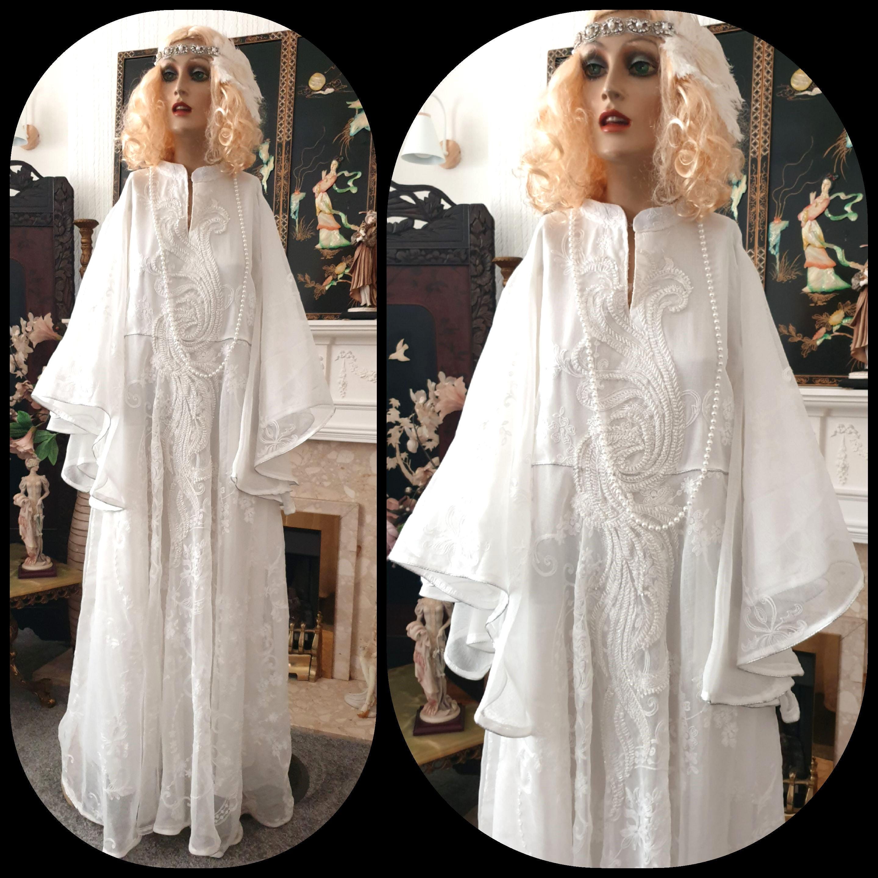 Vintage White Chiffon & Lace Gown