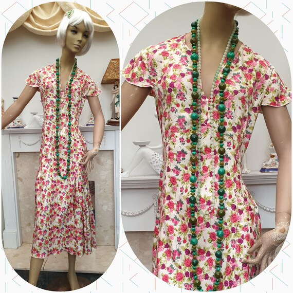 20's Flapper Dress Silk Floral Flapper Dress Drop… - image 1