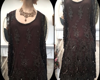 1920's Great Gatsby Flapper Vintage Black Dress Size 16UK, 12US