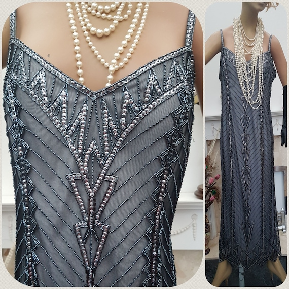 1920's Downton Abbey Evening Dress, Art Deco Beade