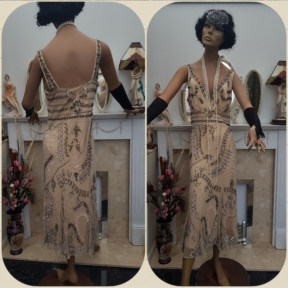 1920's Downton Abbey Formal Evening Dress Beaded S