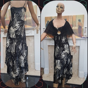 1920&#39;s Downton Abbey Black and Golden Silk Devore Flapper Dress Size 12Uk, 8US