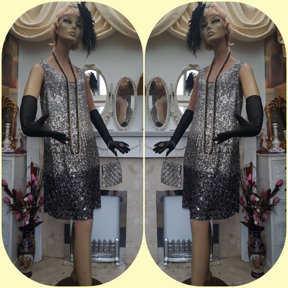 1920's Great Gatsby Flapper Dress Sequin Net Flapp