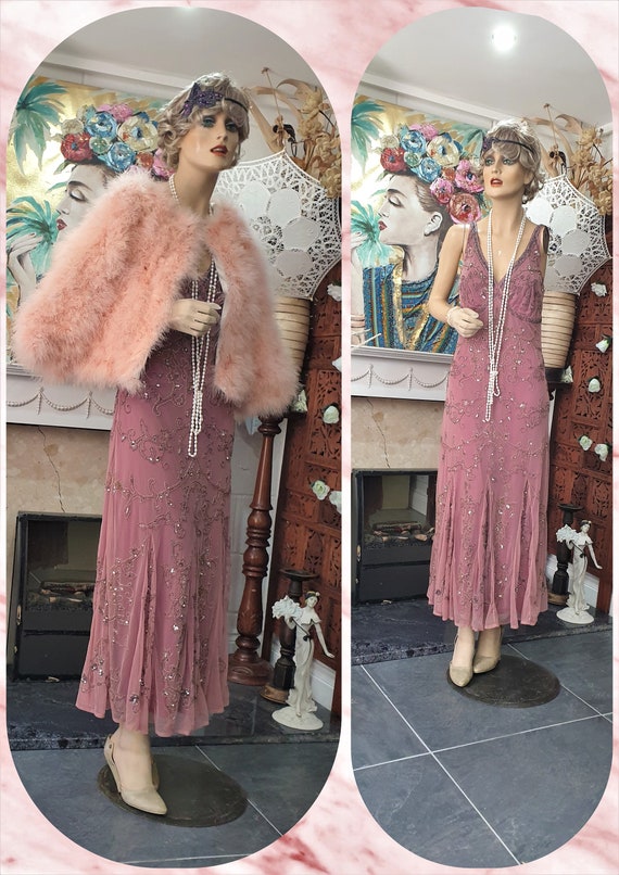 20's 30's Downton Abbey Formal Evening Dress Beade