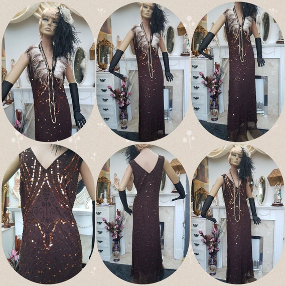 1920' Flapper Dress 30's Art Deco Beaded Evening … - image 2