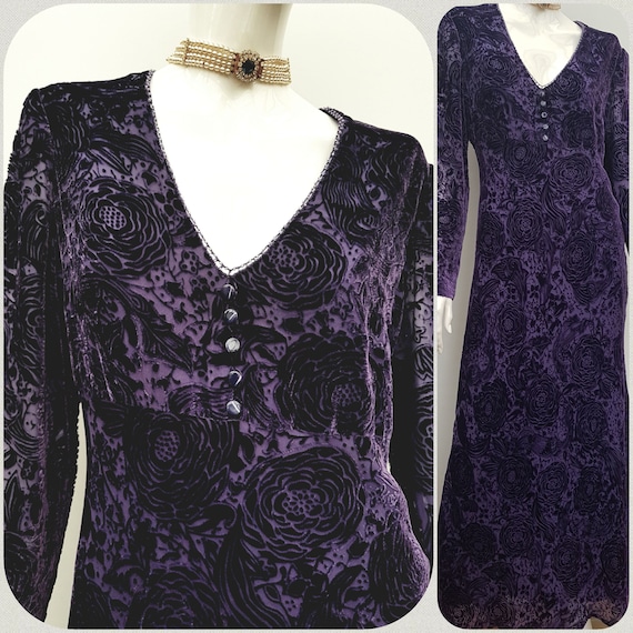Vintage 30s Devoré Purple Silk Velvet Gown, 30s Bu