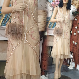 Vintage Great Gatsby-jurk met flapper, art deco flapper met kralen, jaren 1920 met kralen versierde jurk 10UK 6US