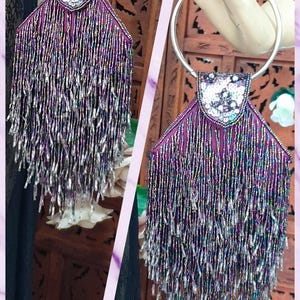 1920' Flapper Purse Art Deco Purple Fringe Flapper Clutches Evening Bag