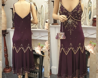 1920's  Great Gatsby Flapper Dress Downton Abbey Formal Evening Dress Size 12UK 8US