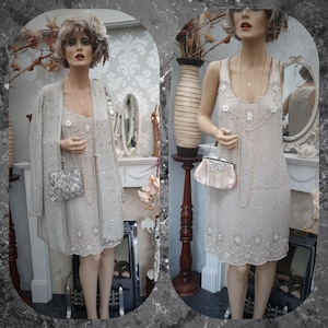 1920's Gatsby Flapper Dress Art Deco Sequin Bead Dress Size 8UK 4US