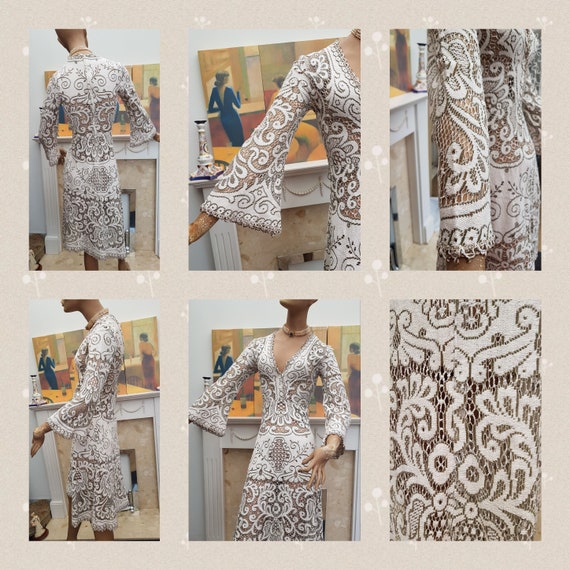 Vintage Art Deco Cotton Lace Dress, Original Art … - image 9