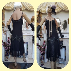 1920'S Great Gatsby Flapper Dress Charleston Beaded Dropped Waist Flapper Size 12UK 8US