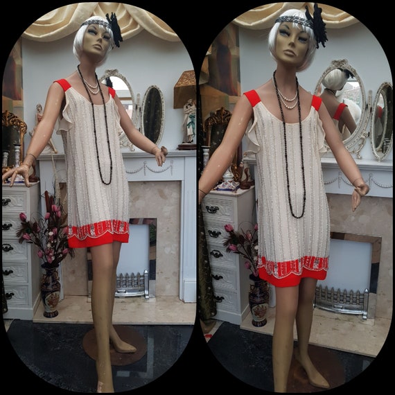 1920' Flapper Dress Size Beaded Champagne Dress 12