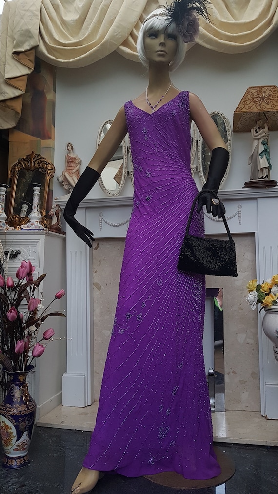 1930's Downton Abbey Evening Formal Gown Beaded P… - image 10