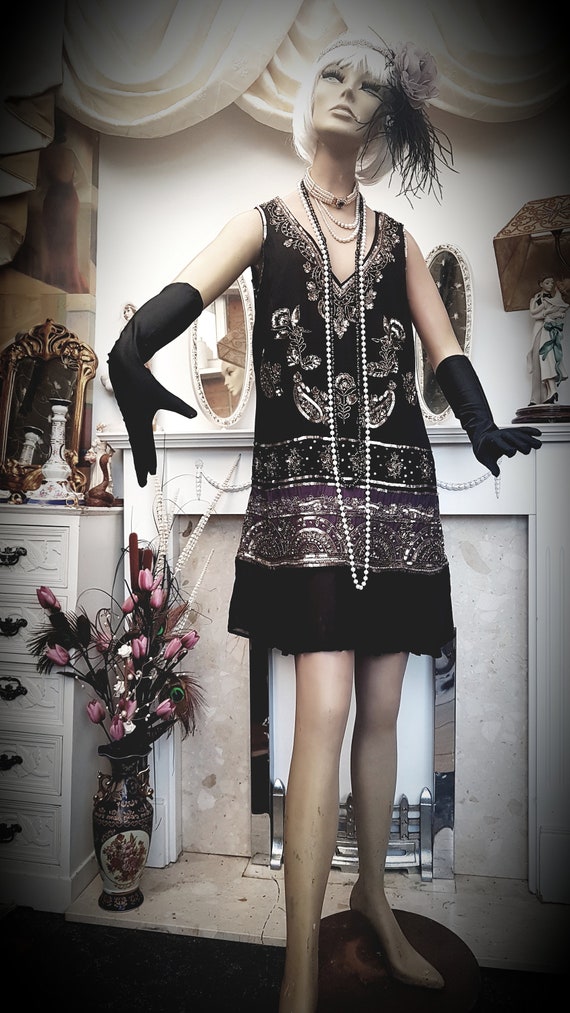 1920's Great Gatsby Flapper Vintage Black Dress S… - image 9