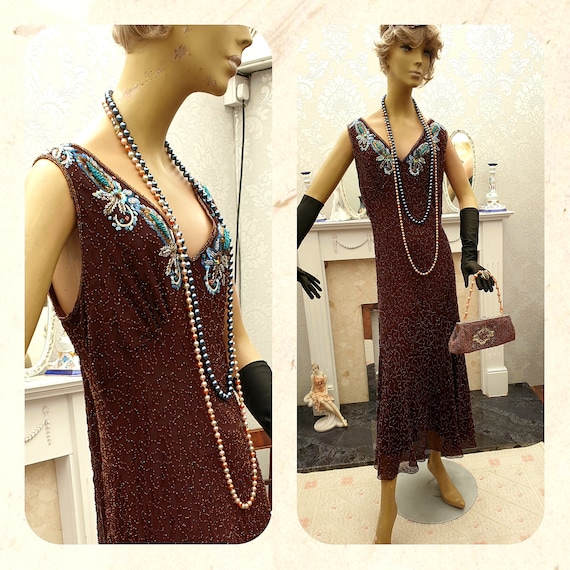 1920's Gatsby Flapper Dress Art Deco Sequin Beaded