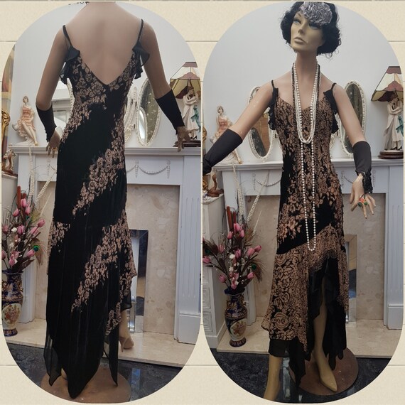 1930's Velvet Devore Evening Gown 20's Burnout Vel