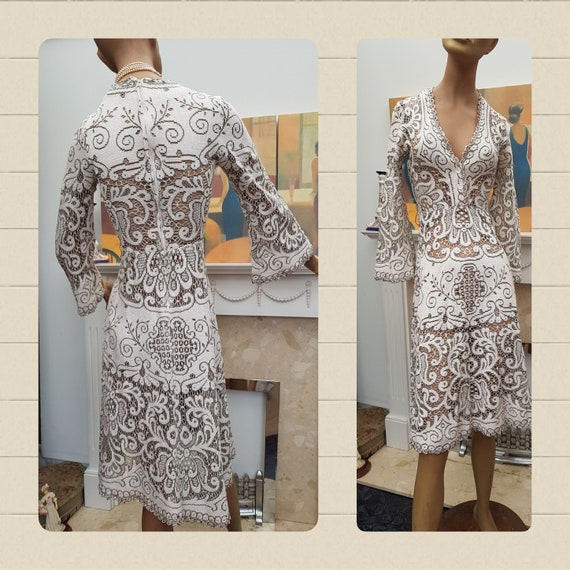 Vintage Art Deco Cotton Lace Dress, Original Art … - image 7