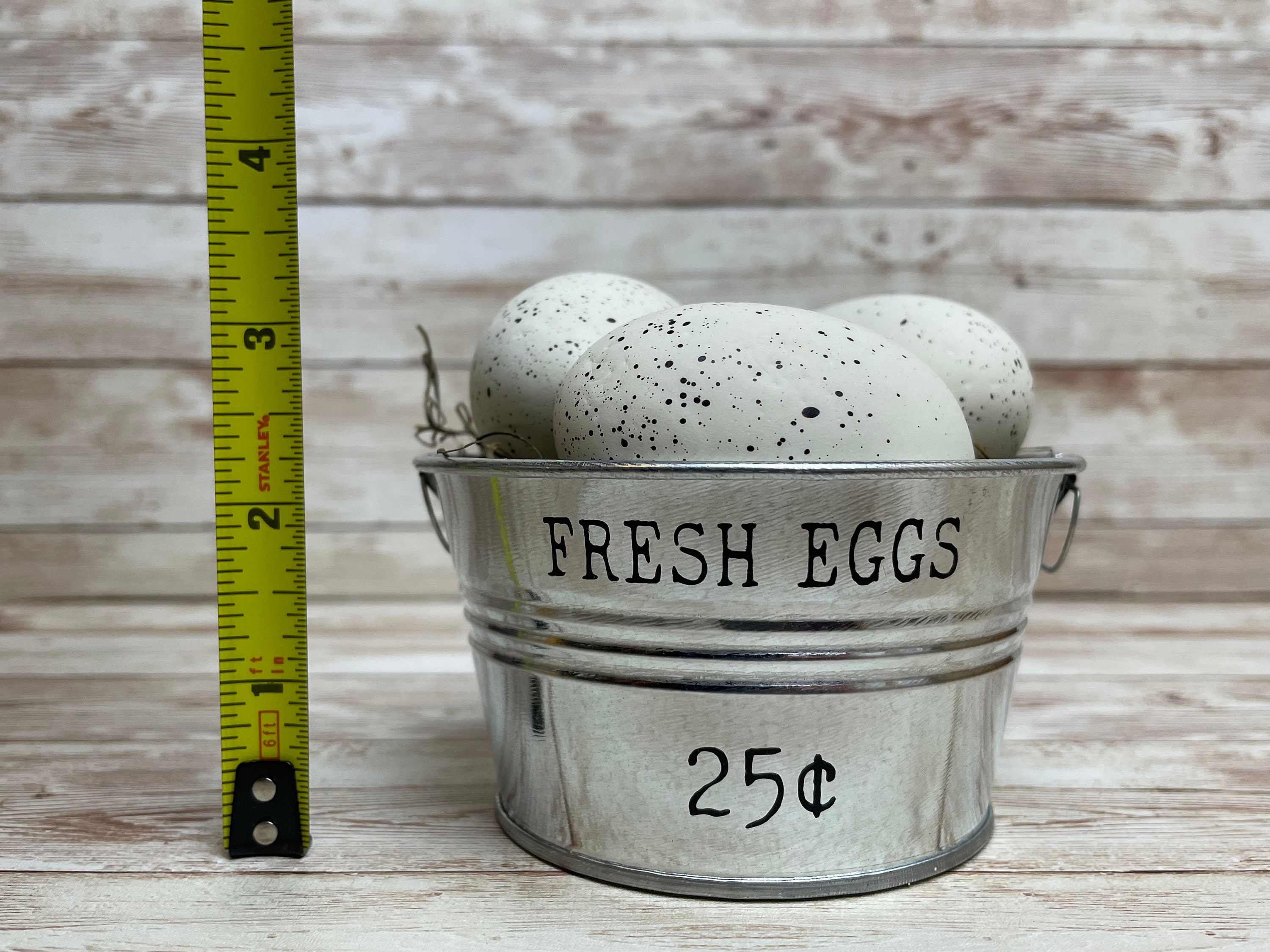 Farm Fresh Eggs Mini Galvanized Bucket, Farmhouse Tiered Tray