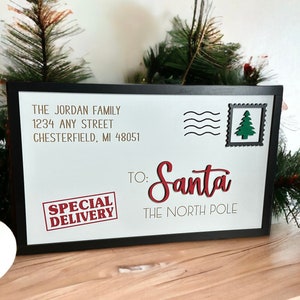 Santa Letter Christmas Sign, Letter to Santa Envelope Sign, Family Name Christmas Sign, 3D Framed Christmas Sign, Personalized Santa Letter