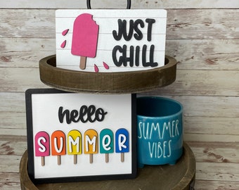 Hello Summer Wood Signs, Popsicles Summer Sign, Kitchen Decor, Hello Summer 3D Wood Signs,  Laser Cut Popsicles Sign, Summer Decor