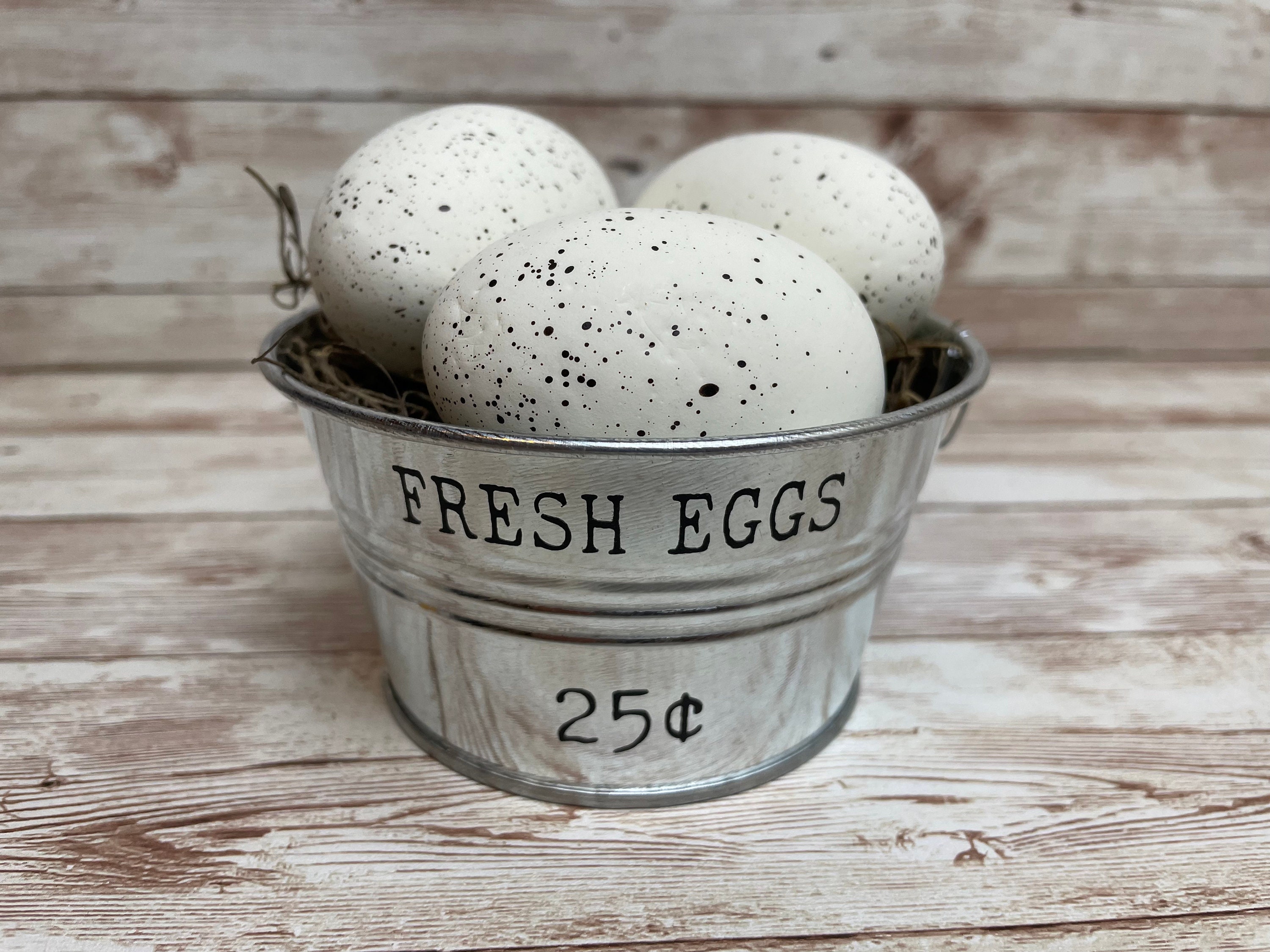 Farm Fresh Eggs Mini Galvanized Bucket, Farmhouse Tiered Tray