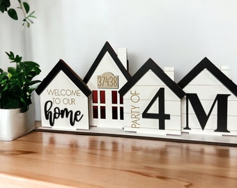 Standing Houses Tiered Tray Centerpiece, Personalized Address 3D Mini Houses, Laser Cut Customized House Signs,Home Sign, New Home gift