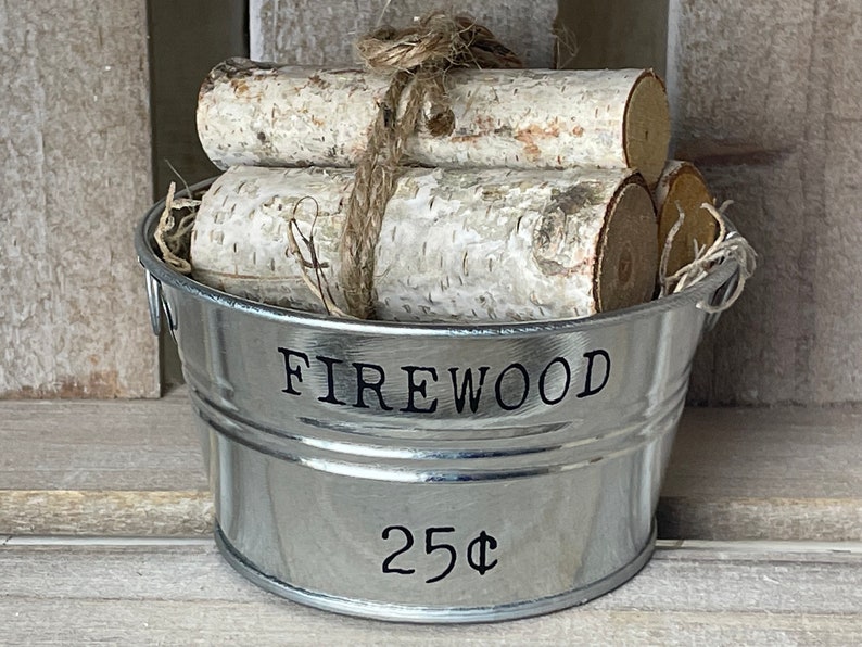 Mini Metal Log Bucket Firewood Mini Metal Bucket Rustic Logs Etsy