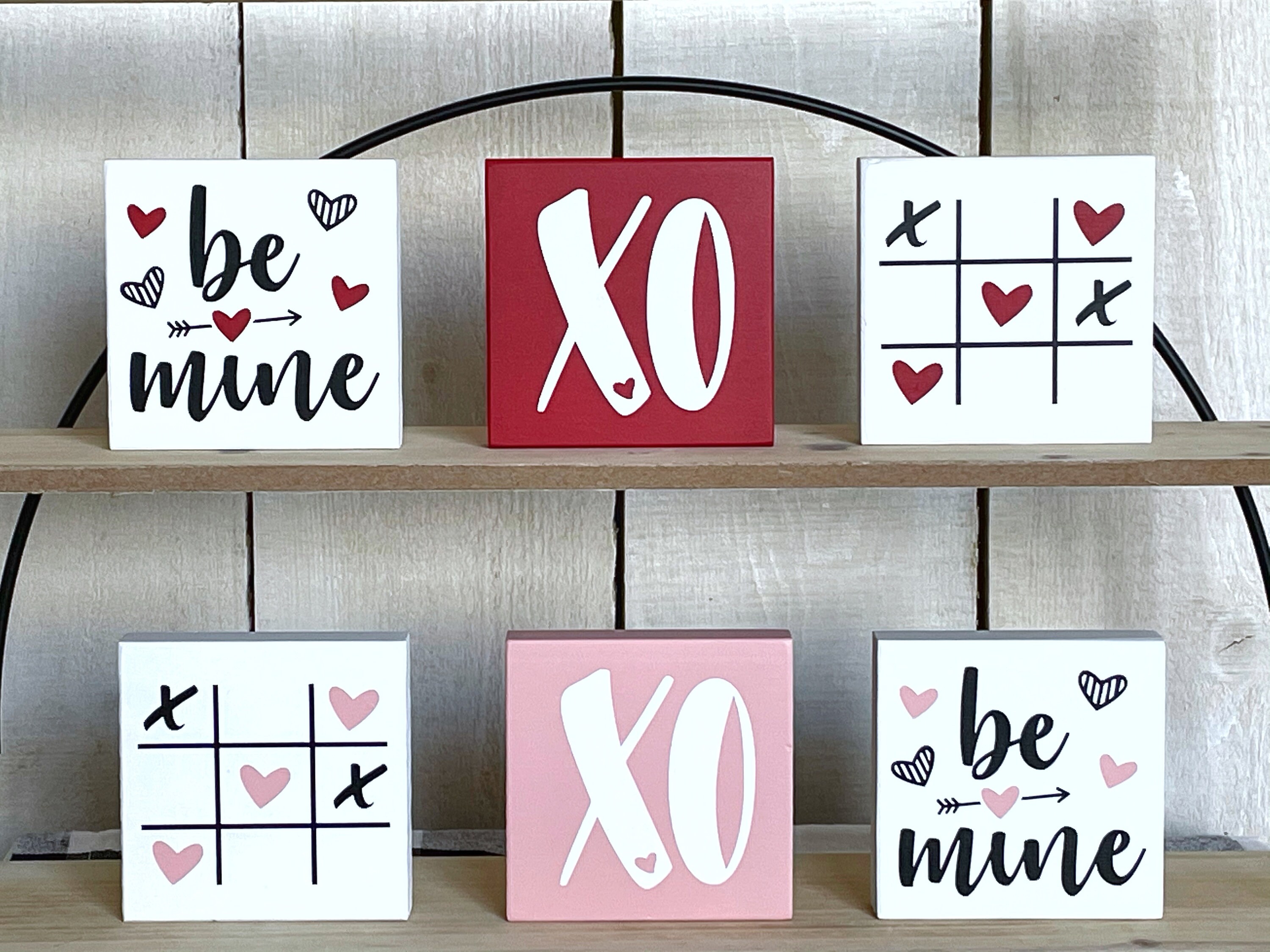 Hand painted Be Mine Wood Block Set Valentine Tiered Tray Sign Set