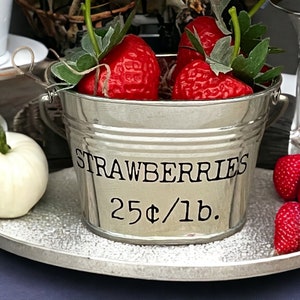 Mini Metal Bucket,  Strawberries Tiered Tray Decor,  Metal Tiered Tray Decor