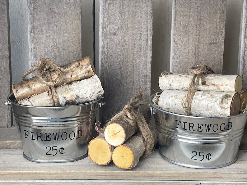 Mini Metal Log Bucket Firewood Mini Metal Bucket Rustic Logs Etsy