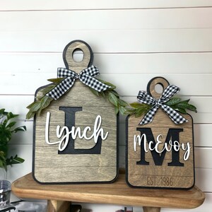 Monogram Decorative Cutting Board, 3D Laser Cut Sign, Farmhouse Tiered Tray Sign, Established Monogram Sign, Initial Cutting Board Sign