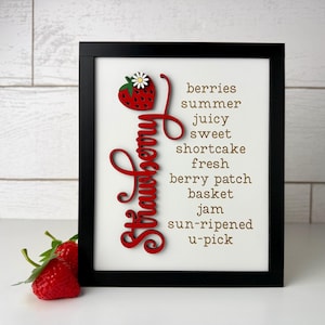 Strawberry Decor Sign, Farmhouse Kitchen Decor, Rustic Wood Sign, Summer Shelf Sitter, Strawberry Gift, Country Decor