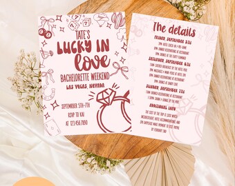 Las Vegas Bachelorette Party Invitation: Lucky in Love Itinerary (Digital Download 5x7in Template)