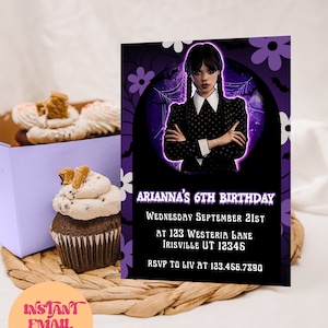 Wednesday Birthday Invitation | ANY AGE Wednesday Addams Inspired Birthday Invite | Instant Download