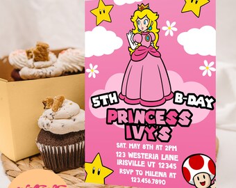 Invitación de cumpleaños de la princesa Peach / Invitación de cumpleaños de Peach / Invitación de Peach para CUALQUIER EDAD / Invitación de Super Mario / Descarga digital instantánea