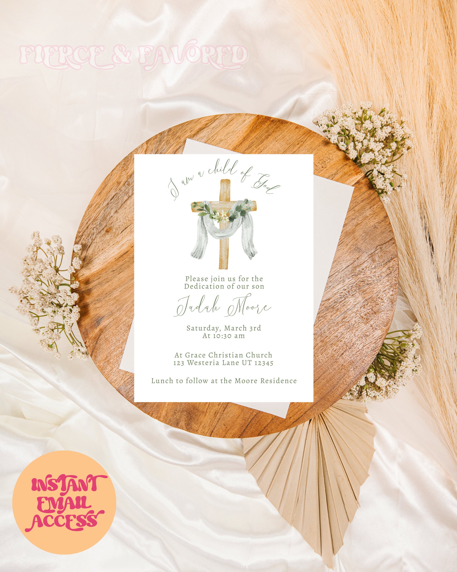 I Am a Child Of God Dedication Invitation | Neutral Cross Dedication Invite | Cross Dedication Invite | Printable