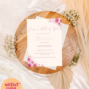 I Am a Child Of God Dedication Invitation | Pink Dedication Invite | Baby Girl Dedication Invite | Baptism Invitation