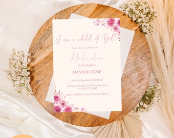 I Am a Child Of God Dedication Invitation | Pink Dedication Invite | Baby Girl Dedication Invite | Baptism Invitation