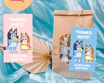 Verjaardagscadeaulabel blauwe hond: bedankje (digitaal)