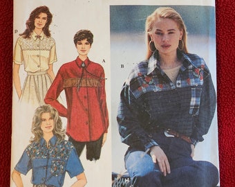 Simplicity 9207: Button up shirt, size P, 12,14,16 sewing pattern, c. 1994