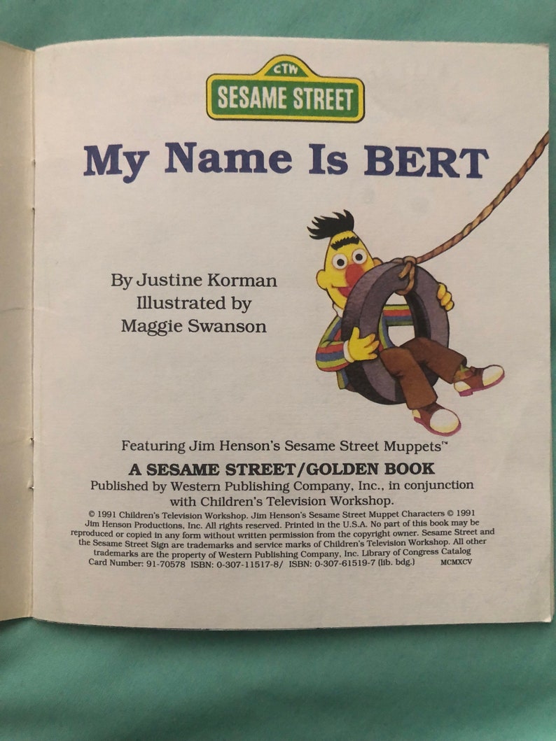 1991 Sesame Street My Name is Bert by Justine Korman Illustrated by Maggie Swanson image 2