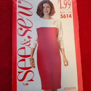 Butterick See & Sew 5614: Dress, Size A (6-14), sewing pattern, c. 1991, Cut and Complete.