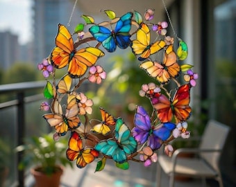 Butterfly Wreath Suncatcher, Butterfly Lover Gift, Gift For Her
