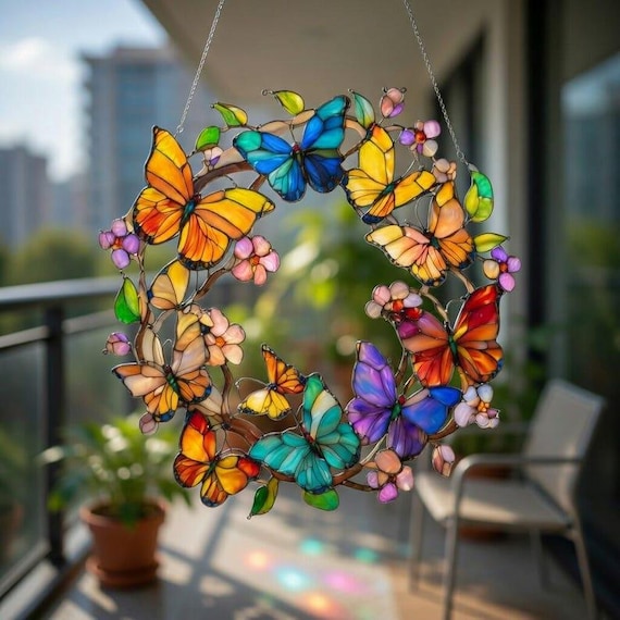 Butterfly Wreath Suncatcher, Butterfly Lover Gift, Gift For Her